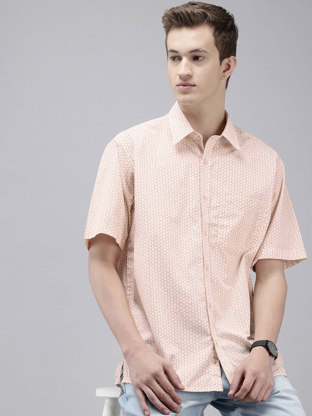 

ColorPlus Geometric Printed Pure Cotton Casual Shirt, Beige