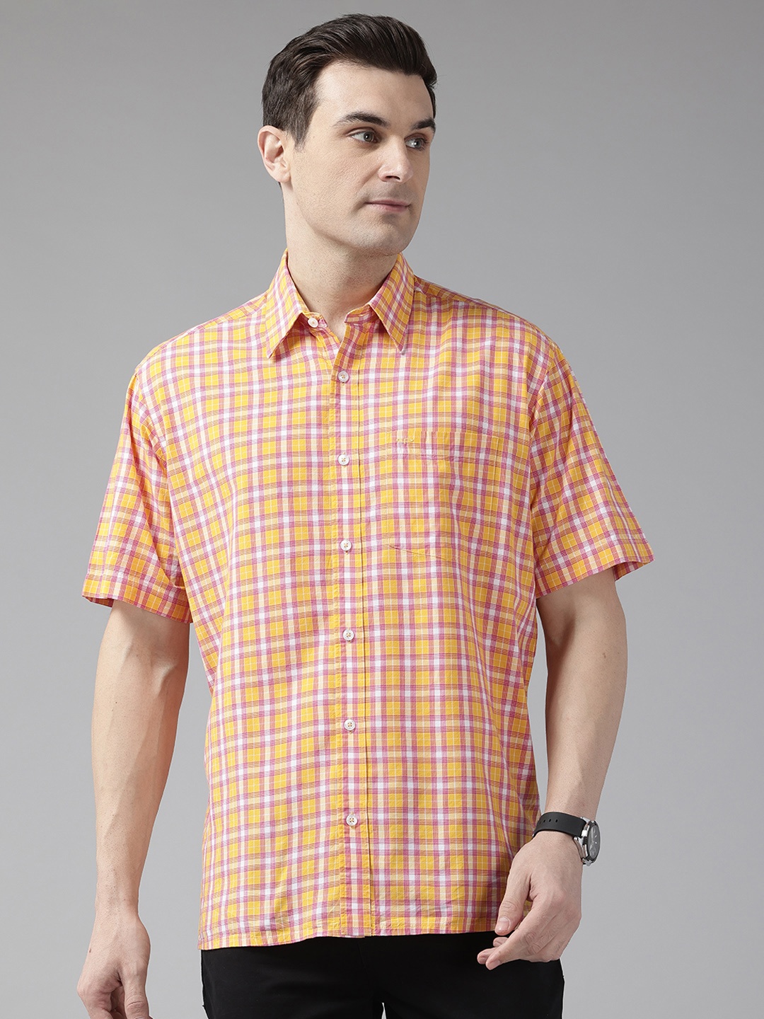 

ColorPlus Classic Fit Cotton Checked Casual Shirt, Yellow