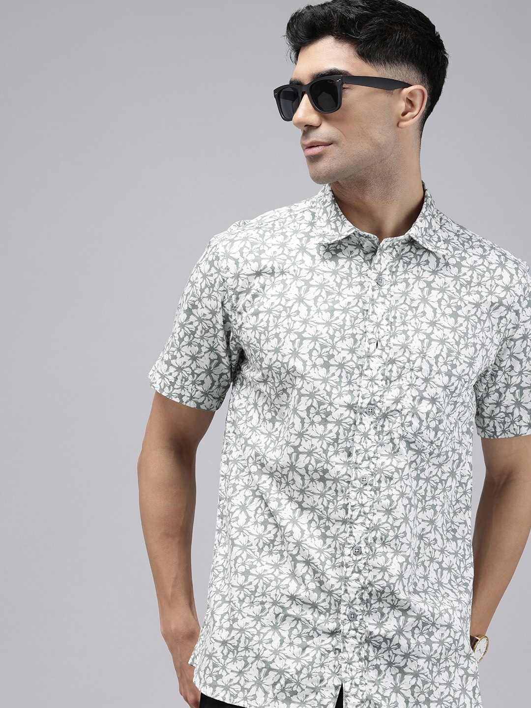 

ColorPlus Floral Printed Pure Cotton Casual Shirt, Grey