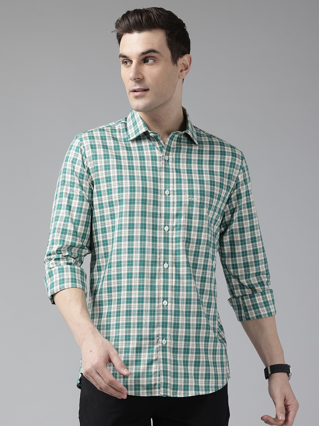 

ColorPlus Cotton Checked Casual Shirt, Green