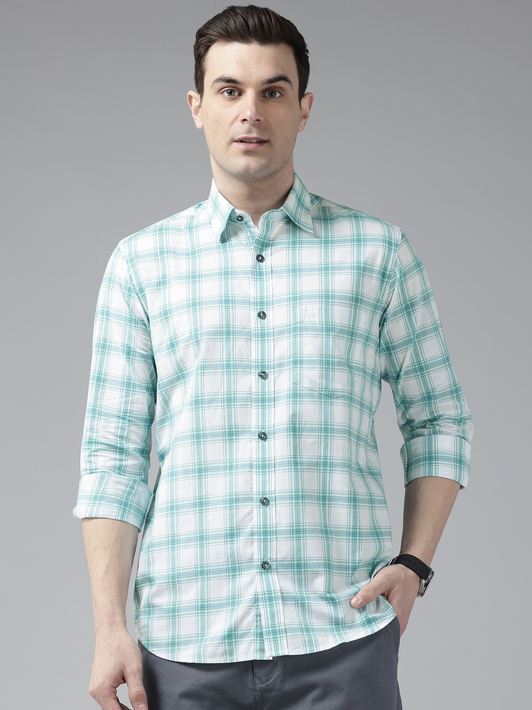ColorPlus Cotton Checked Casual Shirt, White