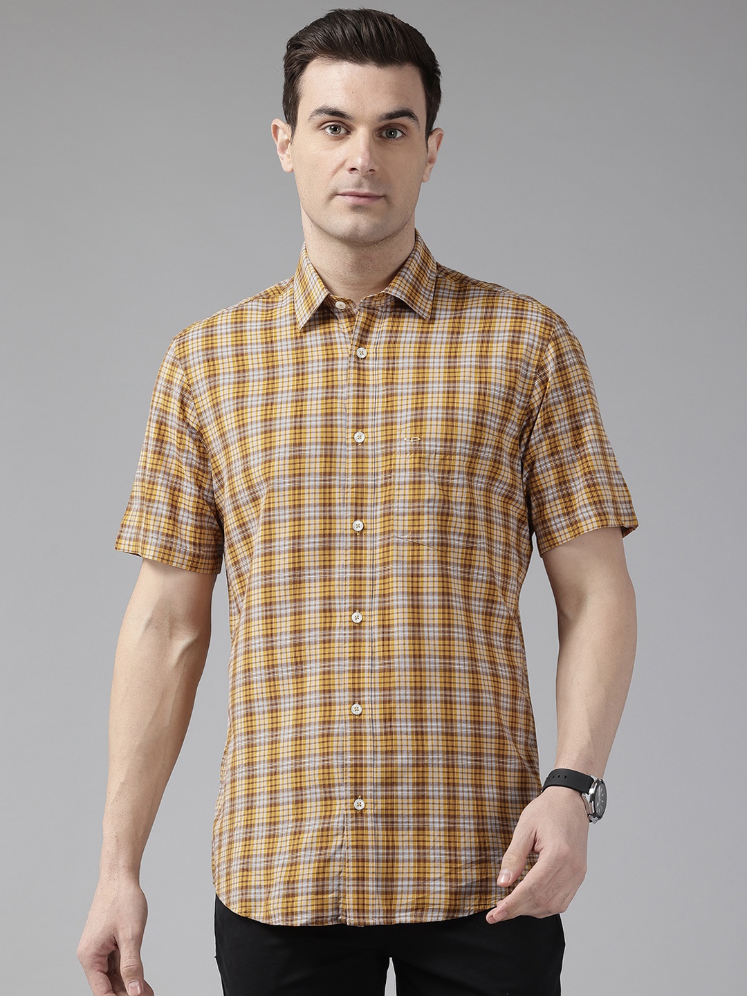

ColorPlus Tailored Fit Checked Casual Shirt, Yellow
