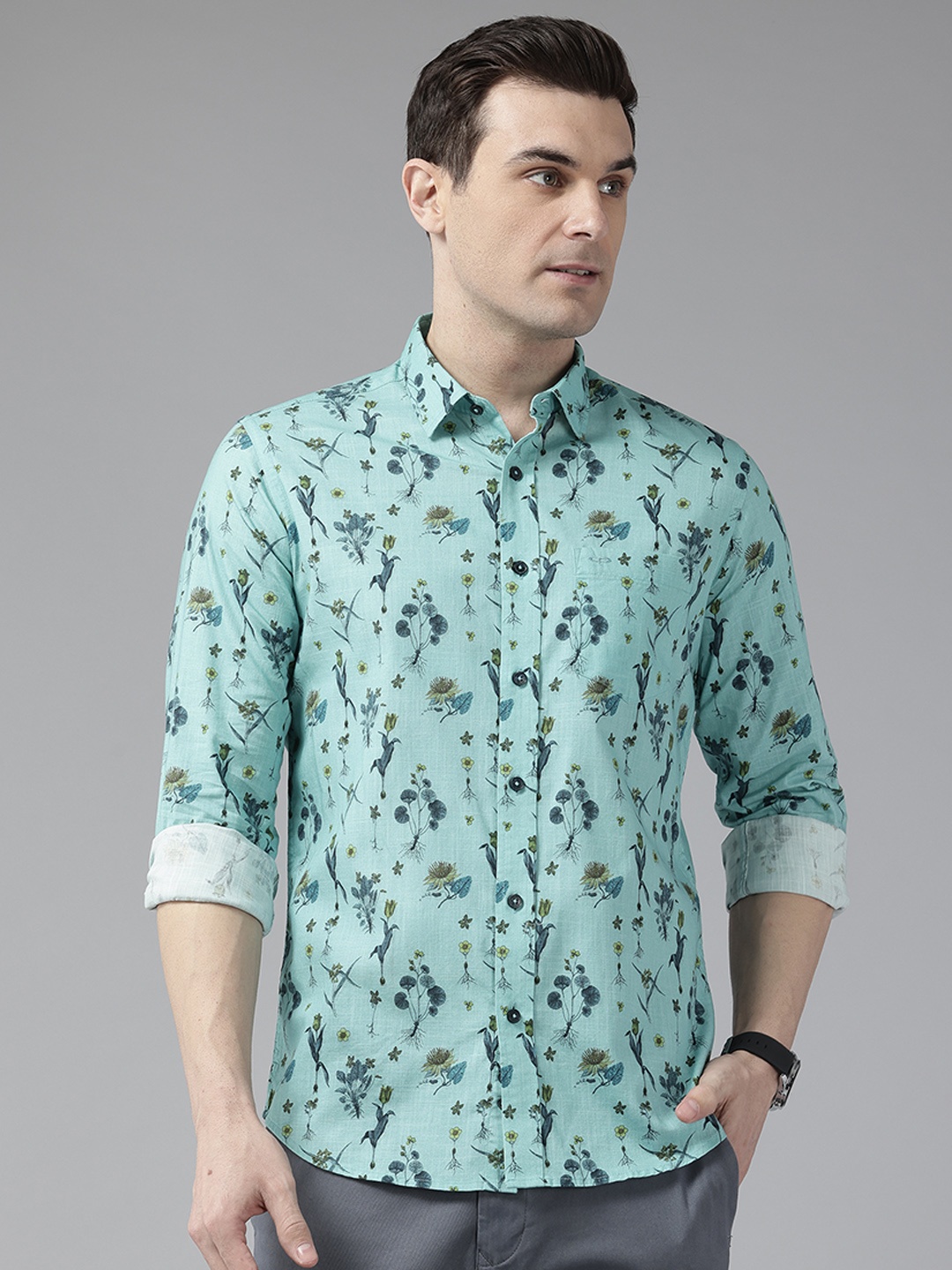 

ColorPlus Floral Print Pure Cotton Casual Shirt, Green