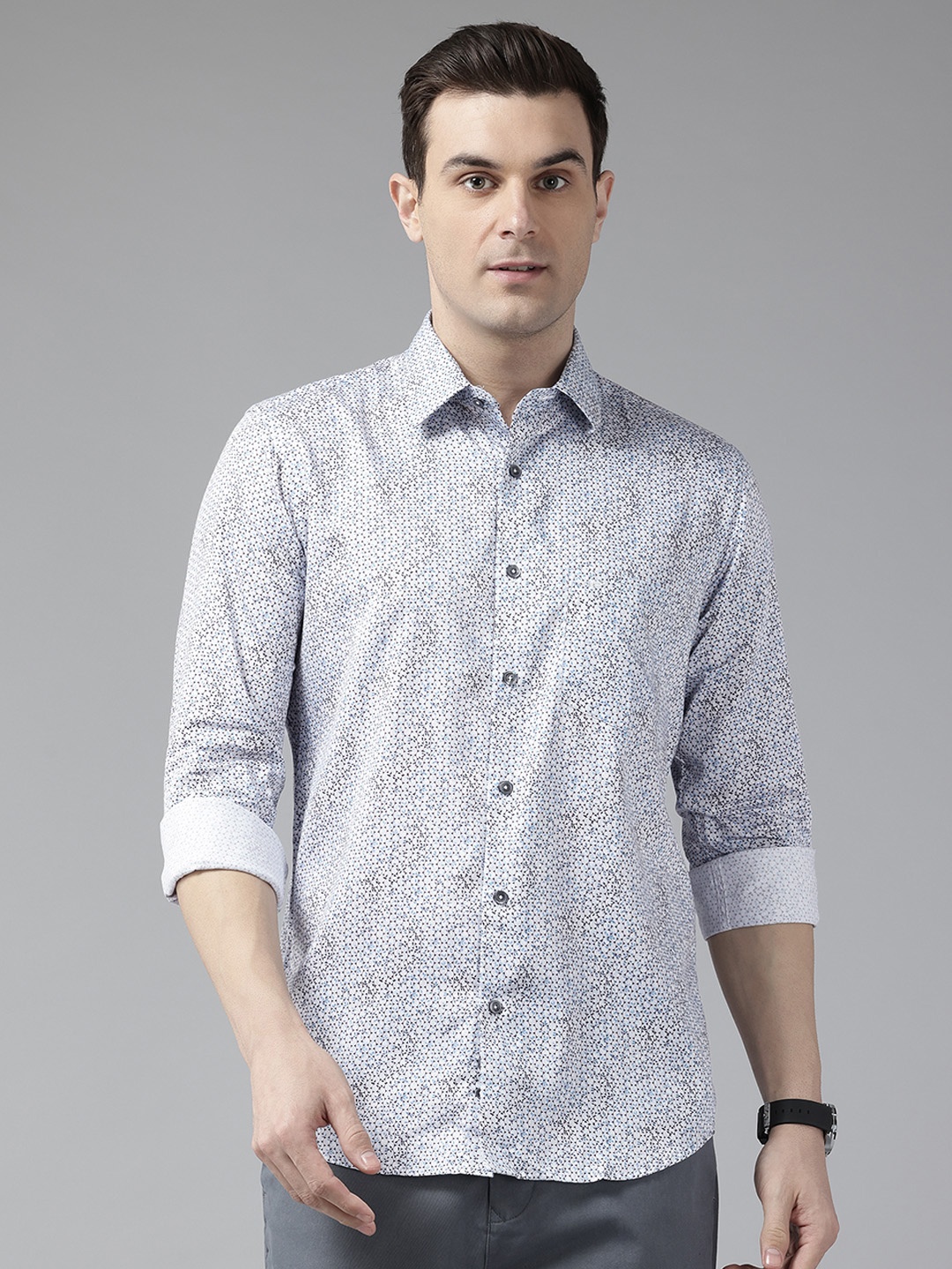 

ColorPlus Micro Ditsy Print Pure Cotton Casual Shirt, Blue