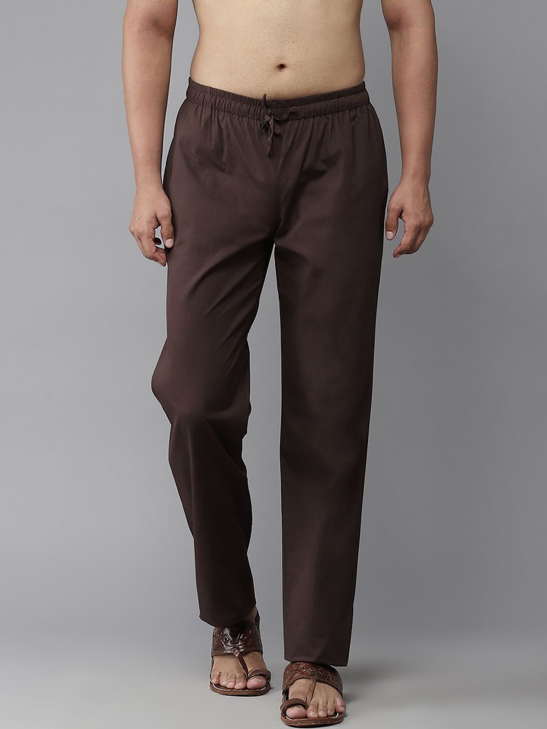 

MULTI SHADES Men Pure Cotton Mid Rise Pajamas, Brown