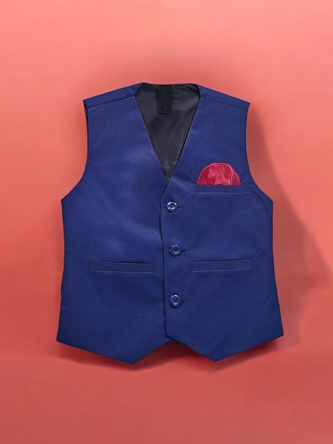

Eliq Boys V-Neck Sleeveless Corduroy Weave Cotton Silk Waistcoat, Blue