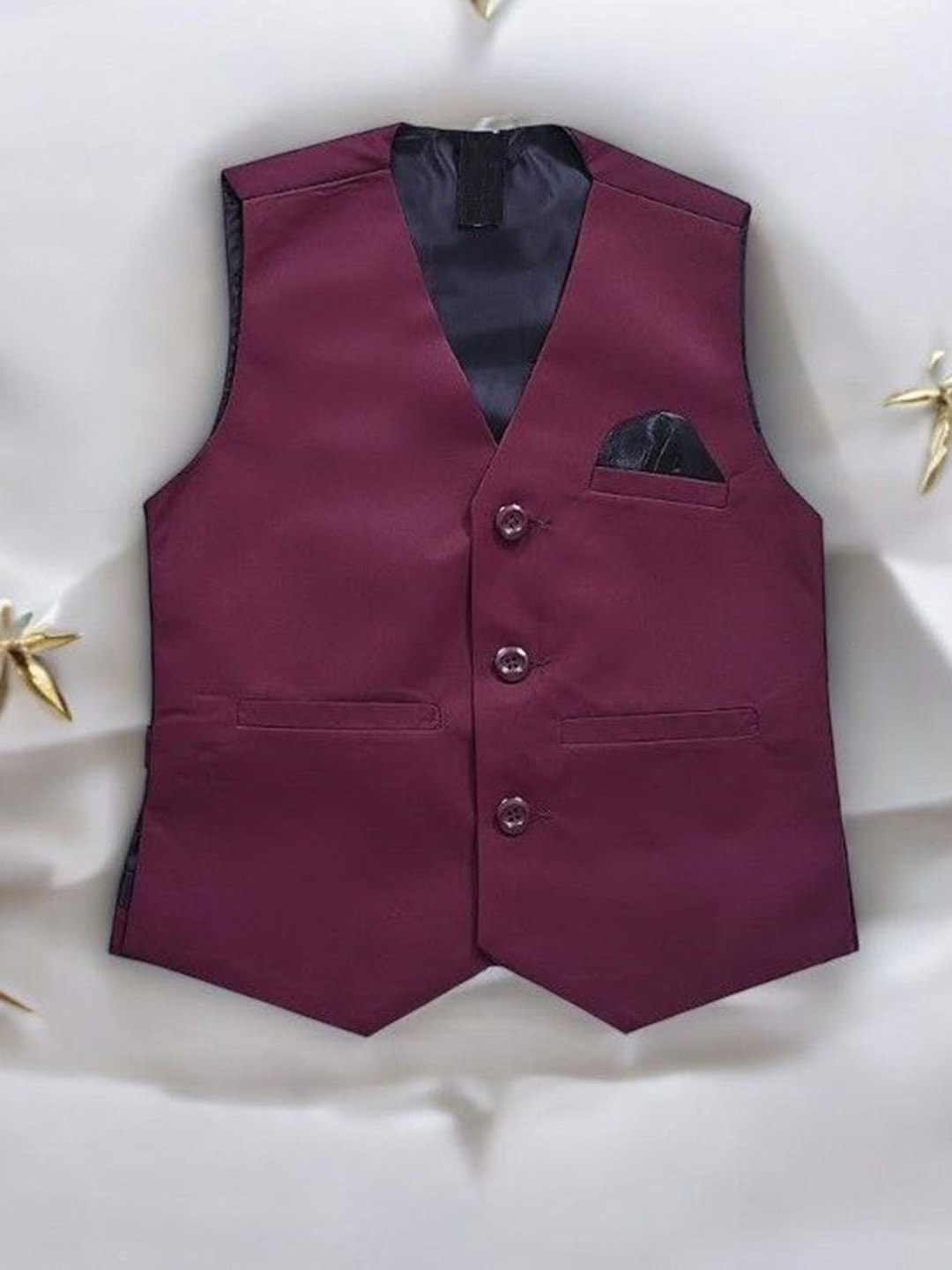 

Eliq Boys V-Neck Sleeveless Corduroy Weave Cotton Silk Waistcoat, Maroon