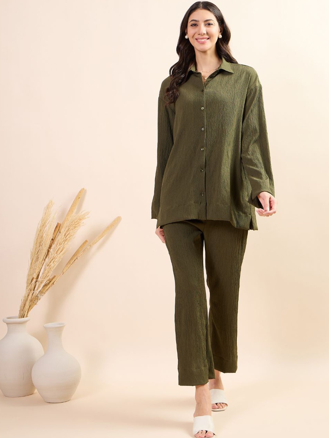 

Kiarabel Retail Long Sleeves Shirt With Trouser, Olive