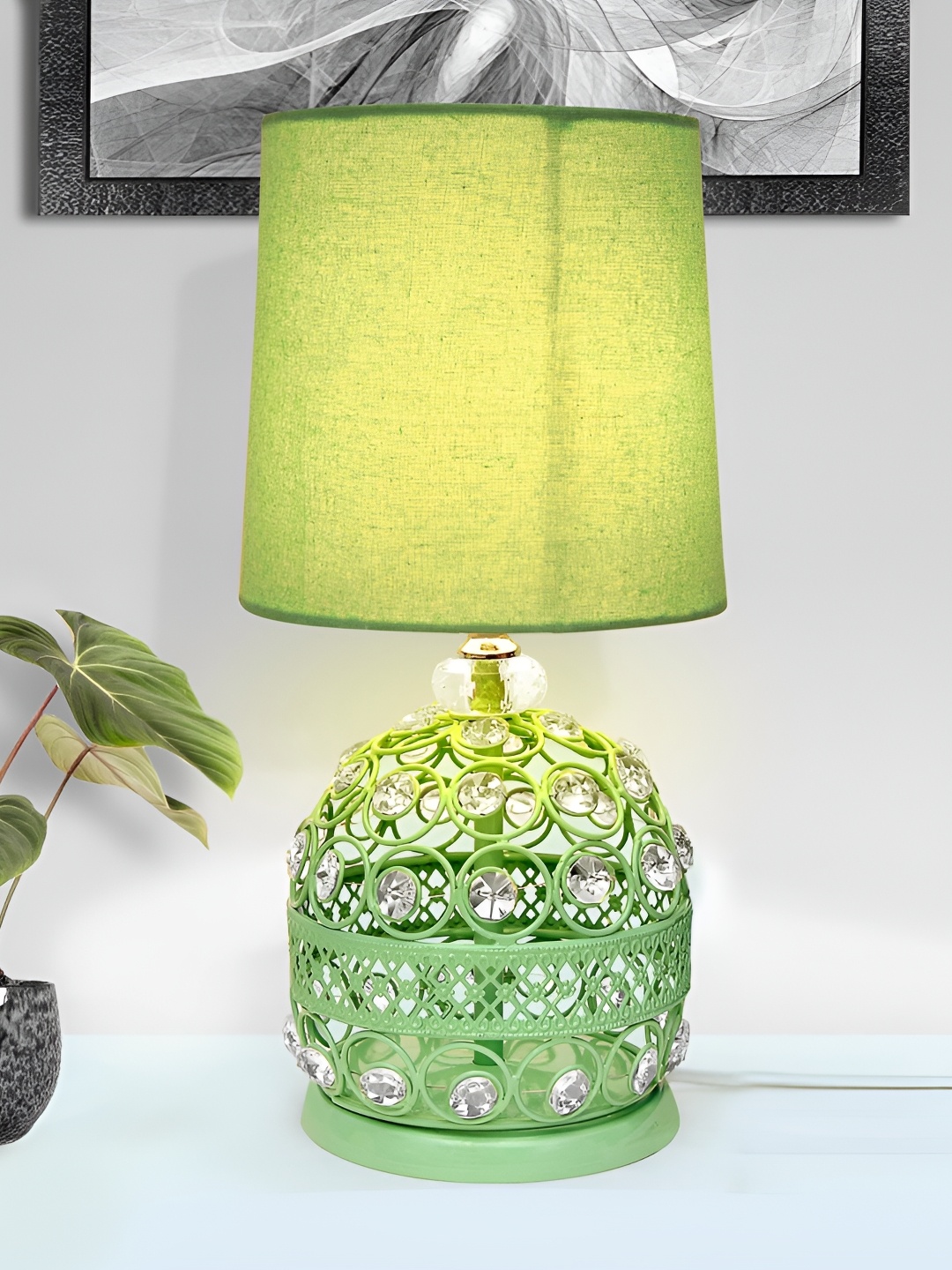 

Homesake Green Frustum Shaped Crystal Metal Table Lamp