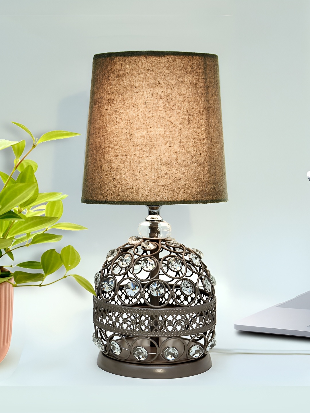 

Homesake Grey Frustum Shaped Crystal Metal Table Lamp
