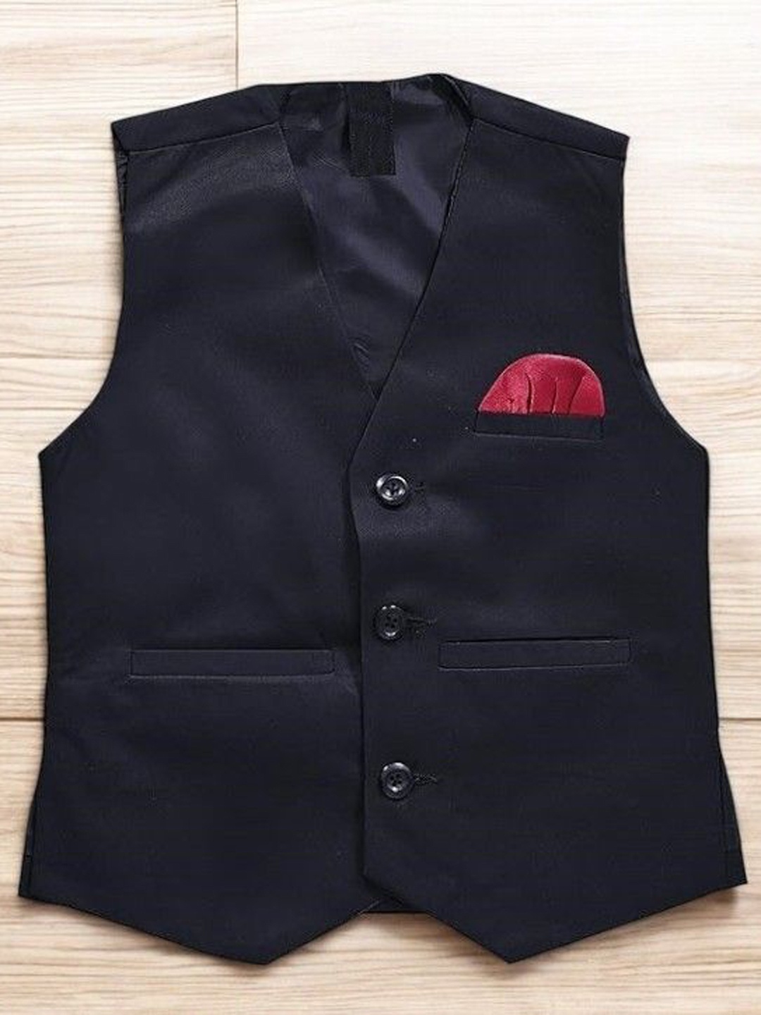 

Eliq Boys V-Neck Sleeveless Corduroy Weave Cotton Silk Waistcoat, Black