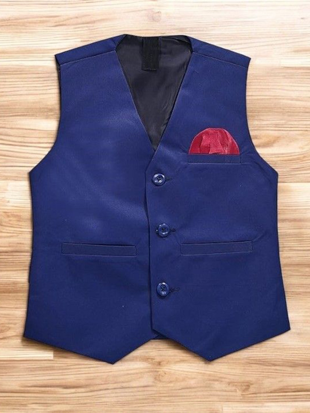 

Eliq Boys V Neck Sleeveless Corduroy Weave Cotton Silk Waistcoat, Navy blue