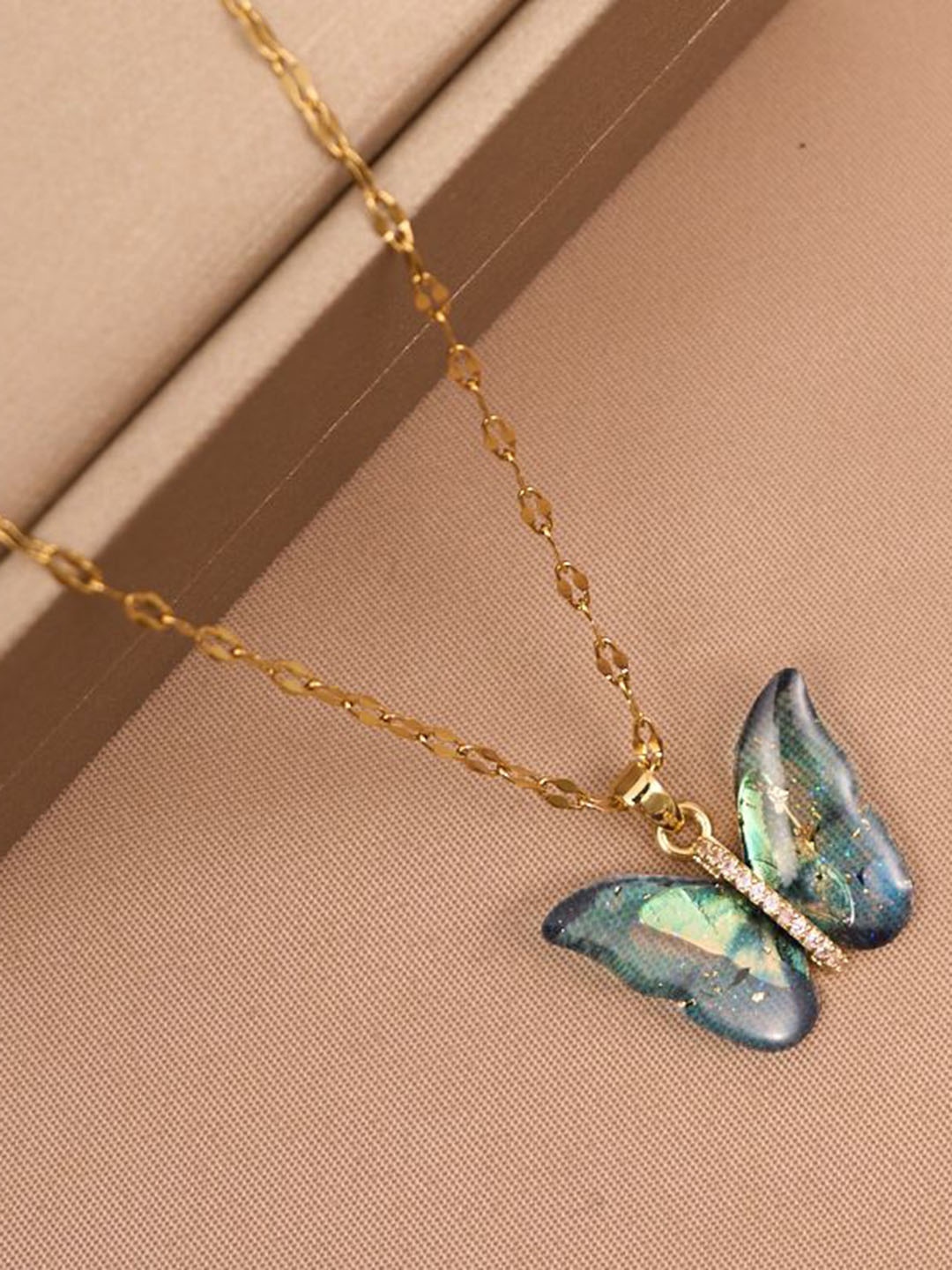 

DIVASTRI Gold-Plated Anti-Tarnish Butterfly Stainless Steel Pendant With Chain