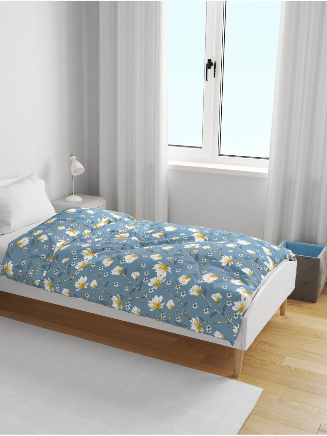 

Divine Casa Blue Floral Printed Cotton Reversible AC Room 120 GSM Single Bed Blanket