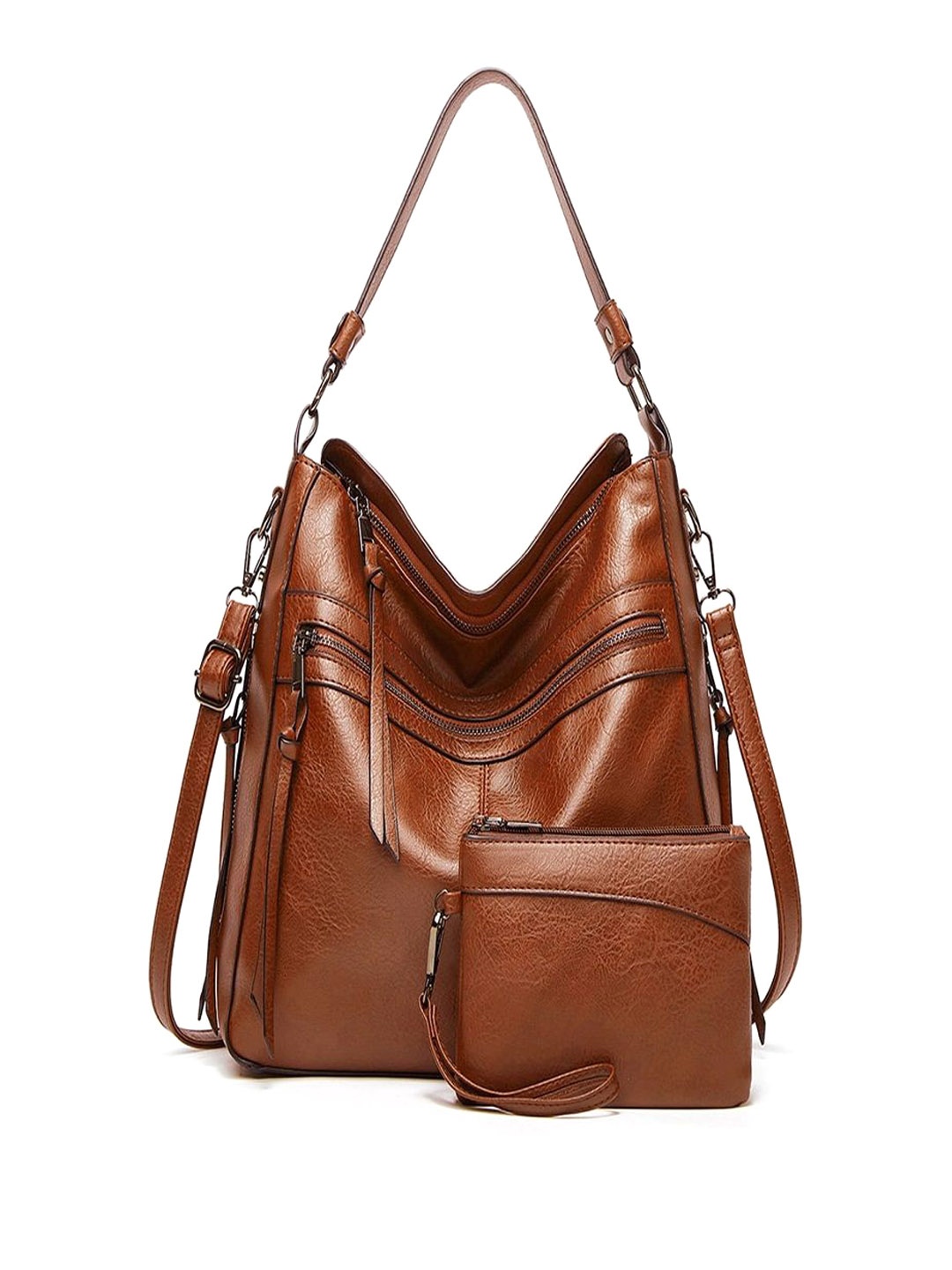 

Lychee bags Women Textured Structured Hobo Bag, Tan