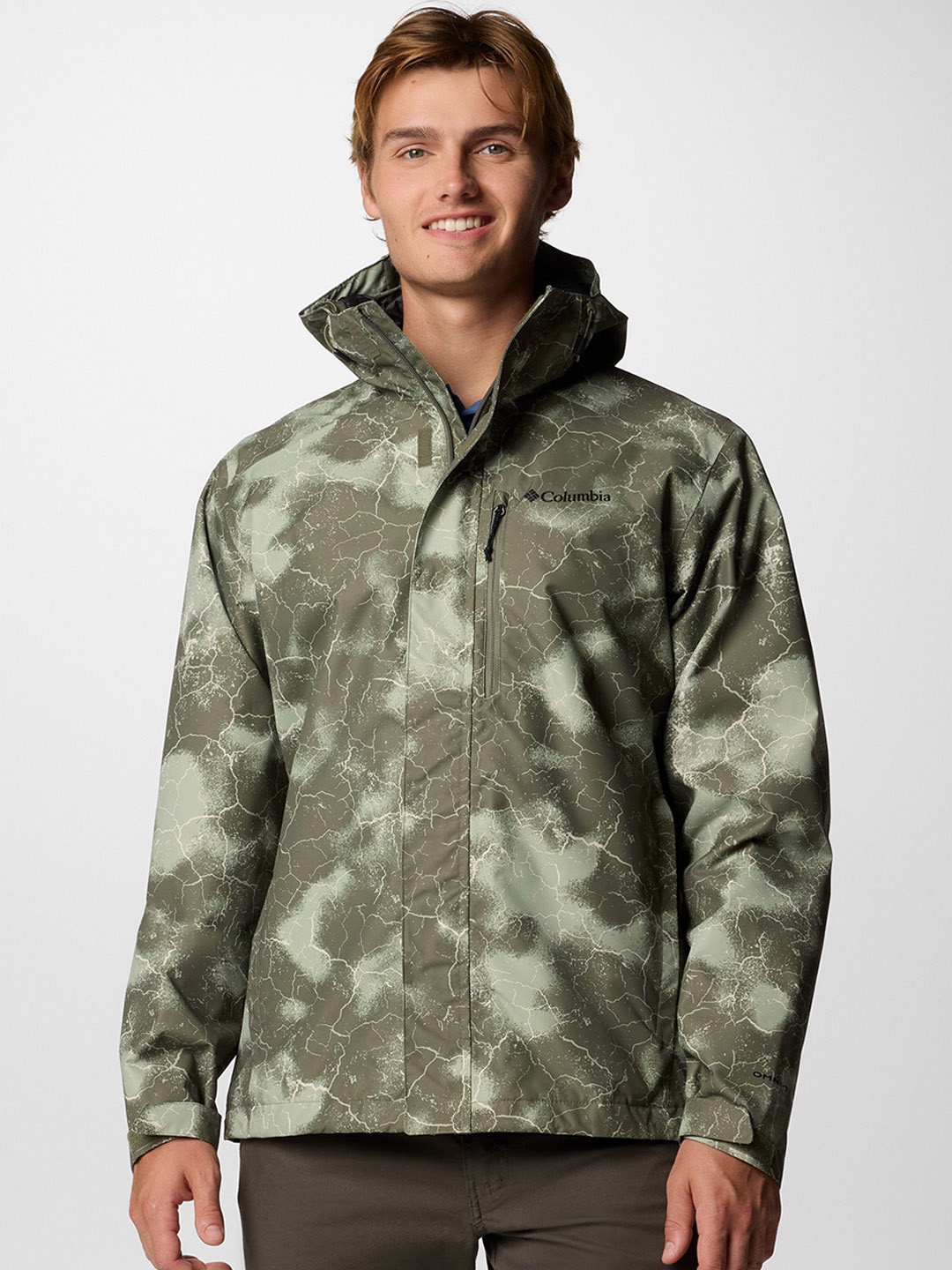 

Columbia Omni-Tech Hike Bound II Printed Hooded Rain Jacket, Olive