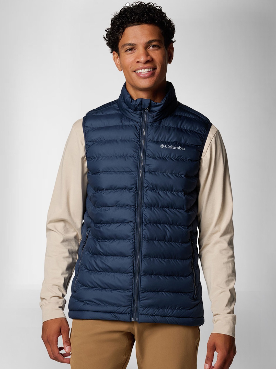 

Columbia Men Mock Collar Solid Sports Lightweight Puffer Jacket, Navy blue