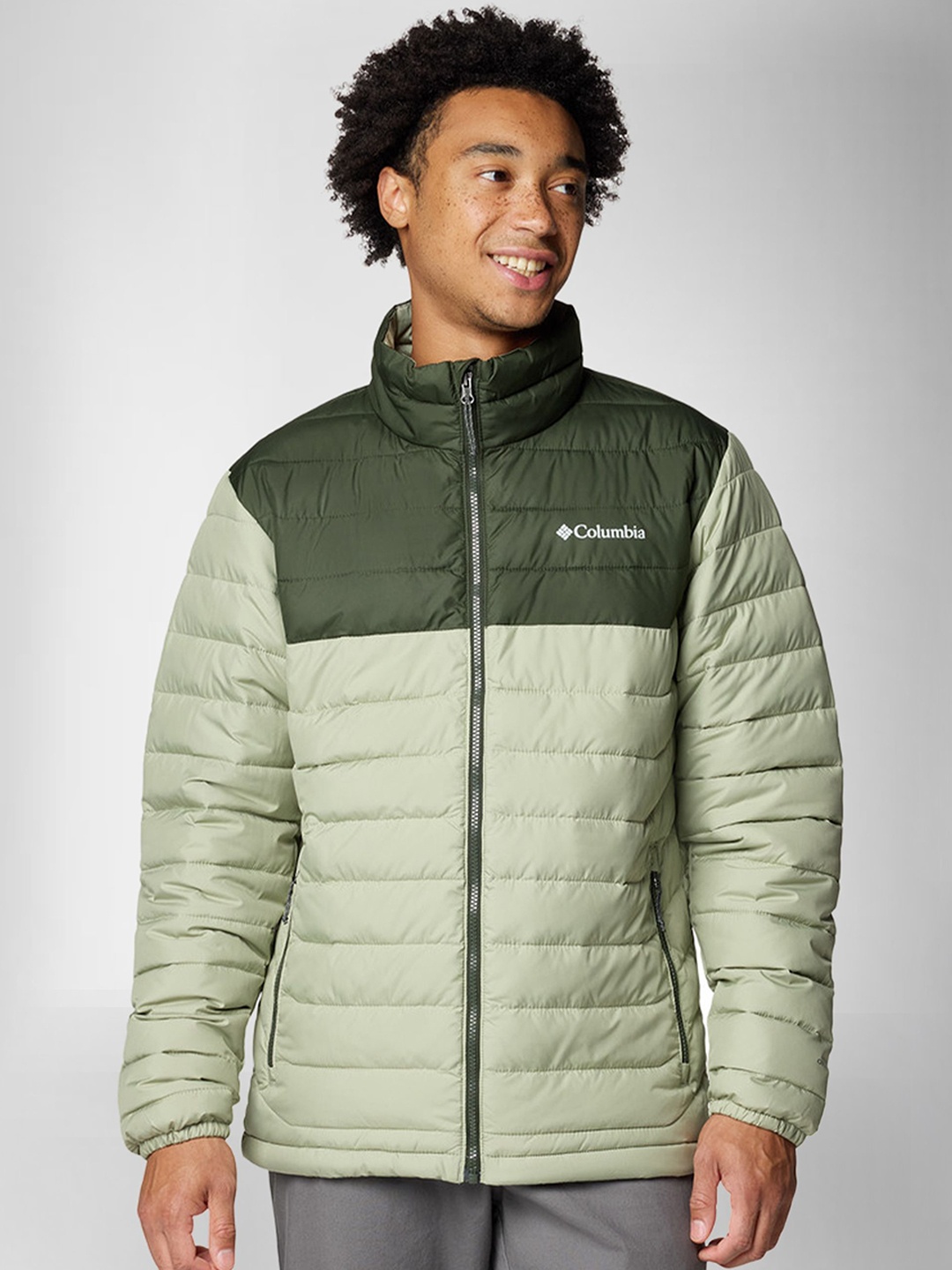 

Columbia Men Mock Collar Colourblocked Sports Lightweight Puffer Jacket, Green