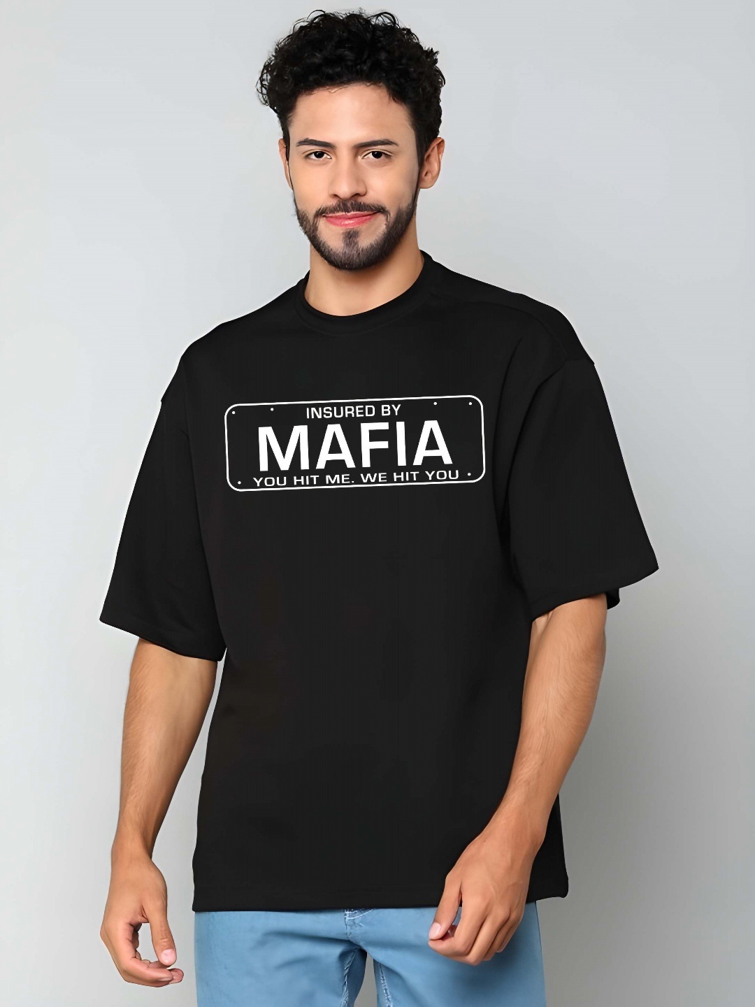 

KAIDO Men Typography Printed Round Neck Pure Cotton Relaxed Fit T-shirt, Black
