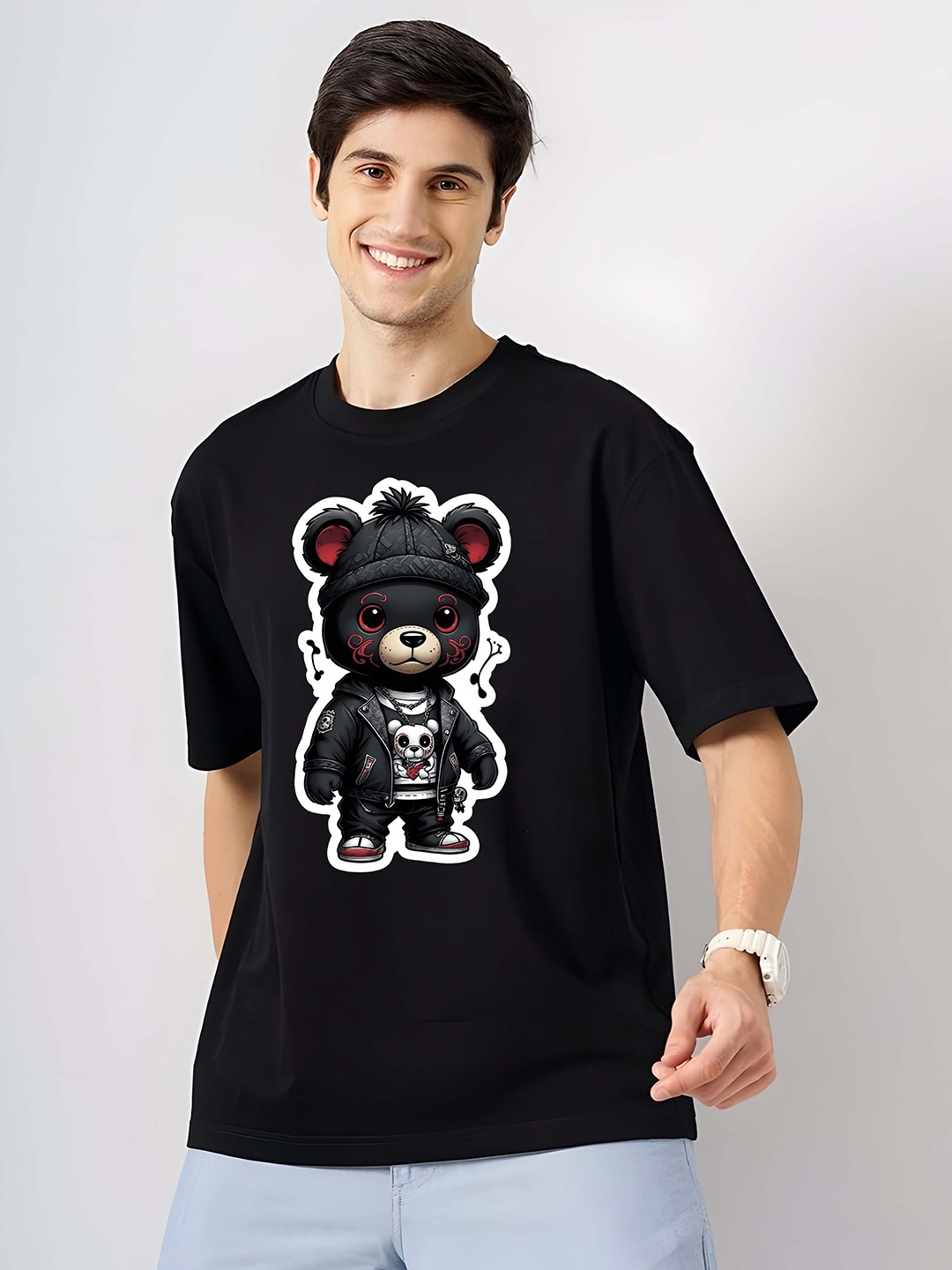 

KAIDO Men Graphic Printed Round Neck Pure Cotton Relaxed Fit T-shirt, Black
