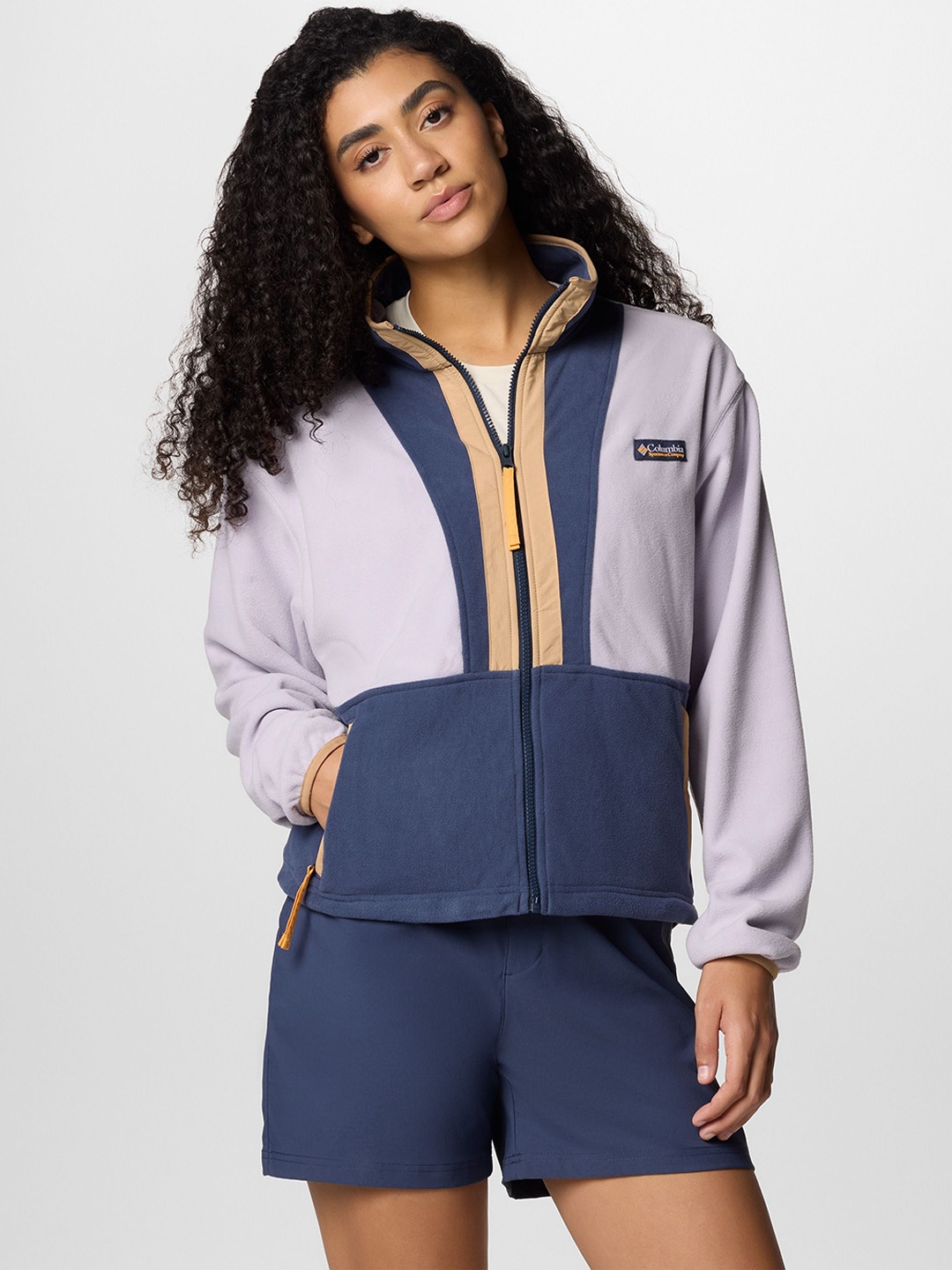 

Columbia Women Mock Collar Colourblocked Casual Lightweight Tailored Jacket, Purple