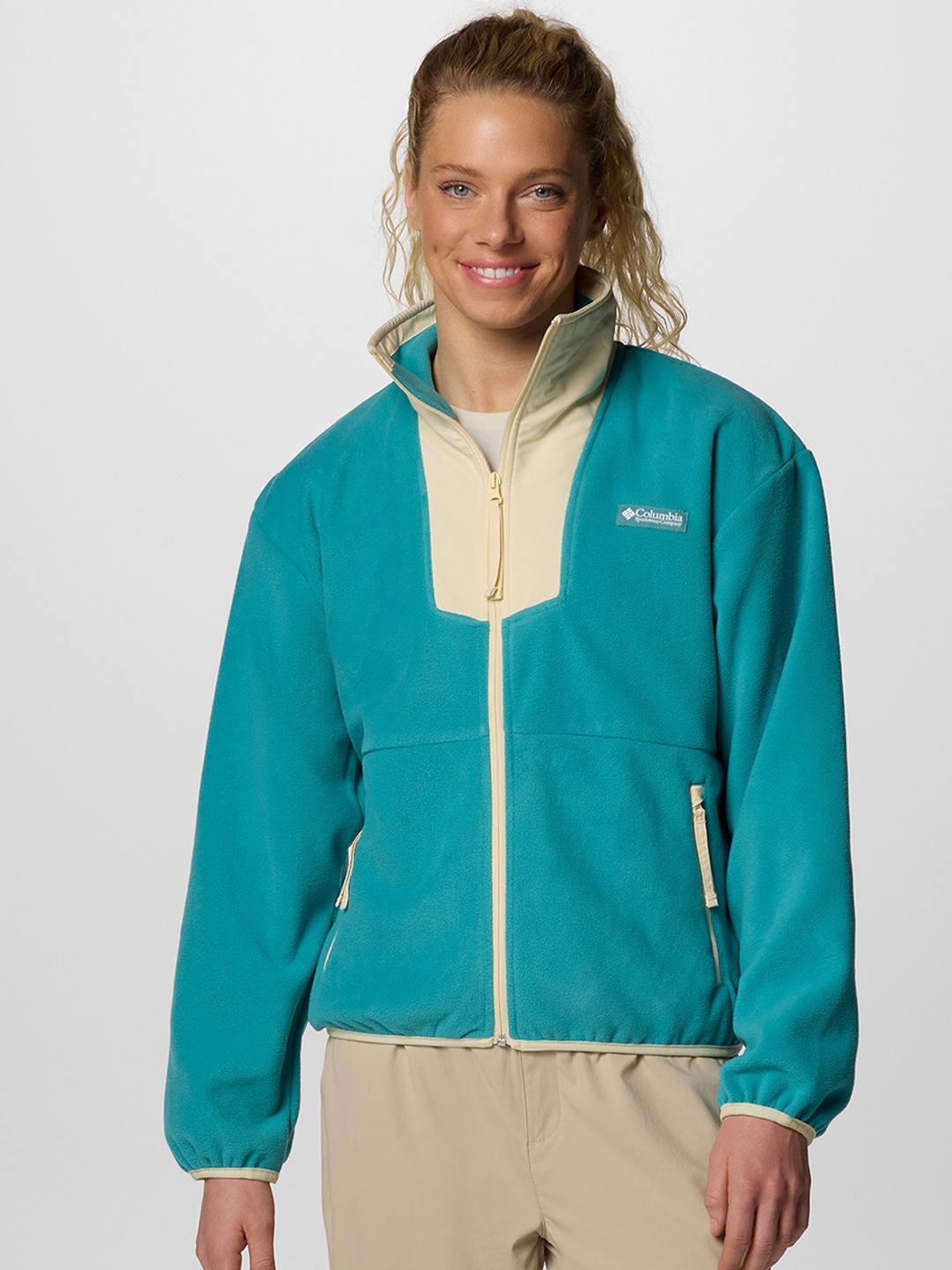 

Columbia Women Mock Collar Solid Sports Lightweight Tailored Jacket, Teal