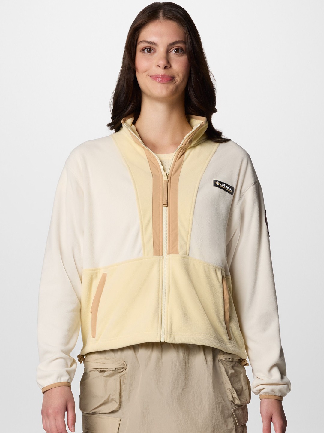 

Columbia Women Mock Collar Colourblocked Casual Lightweight Tailored Jacket, White