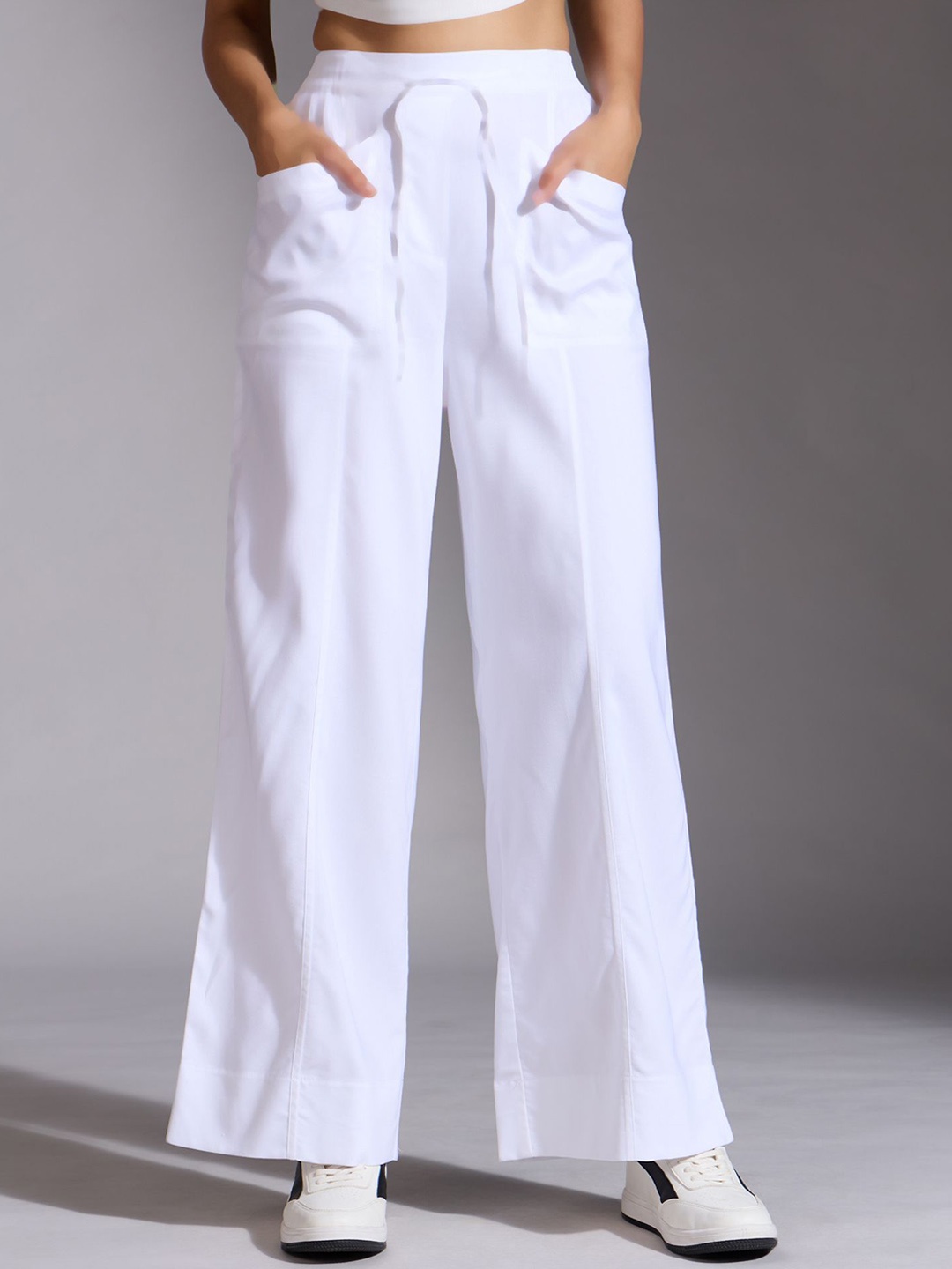 

20Dresses Women Pure Cotton High-Rise Parallel Trousers, White