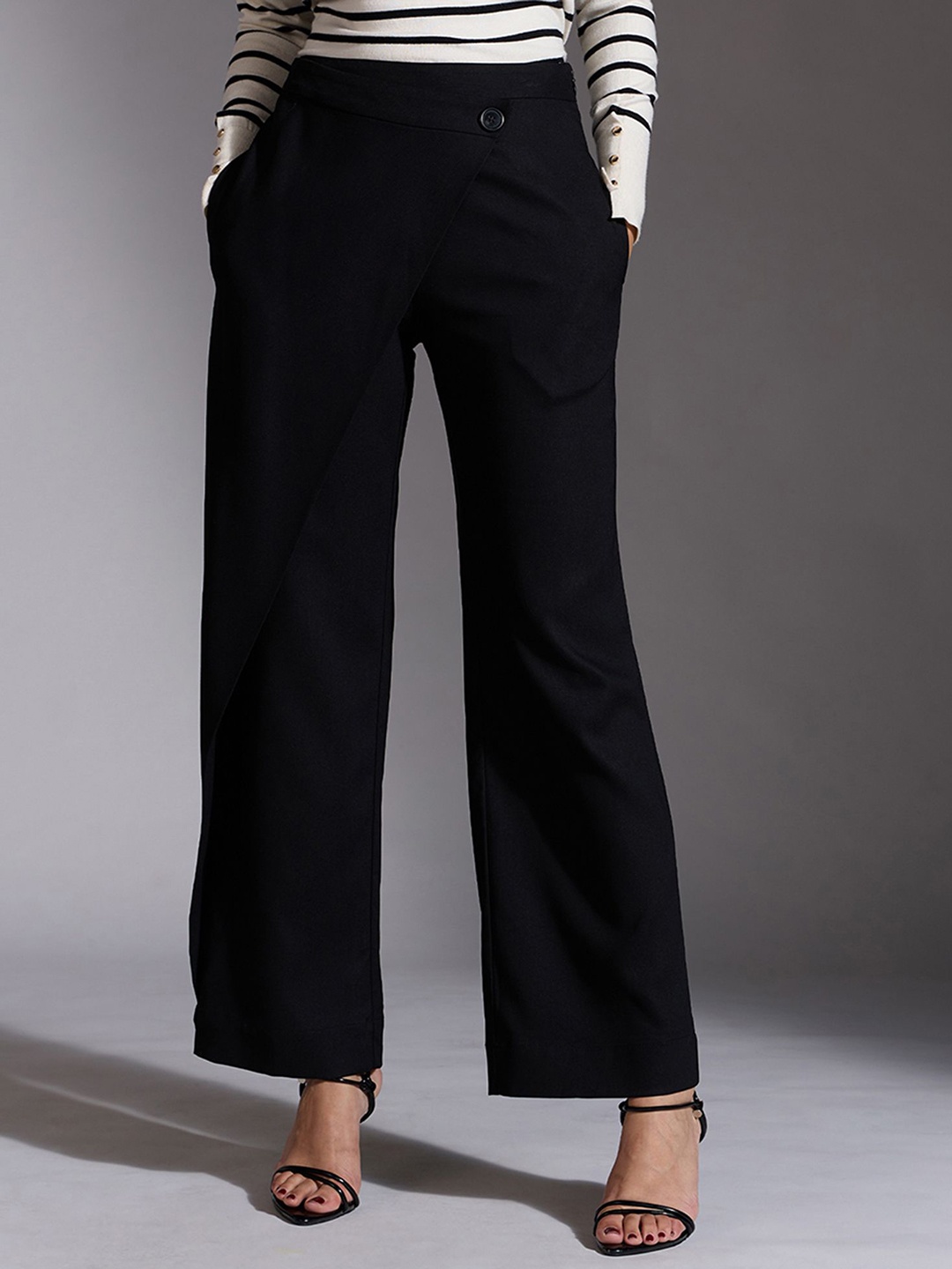 

20Dresses Women Slim Fit High-Rise Pure Cotton Parallel Trousers, Black