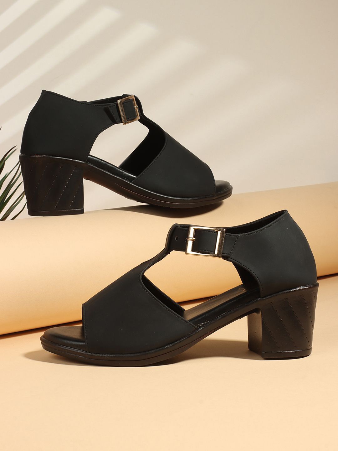 

Denill Women Open Toe Closed Back Block Sandals, Black