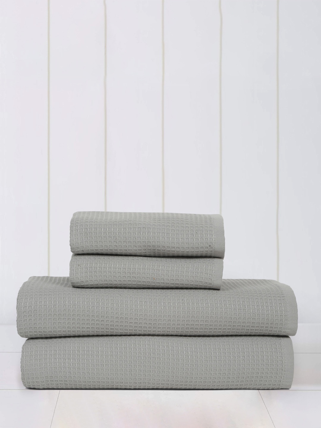 

Mulberry Living 4Pcs Grey Solid Waffle Comfort Set of 2 Bath & 2 Hand Towels