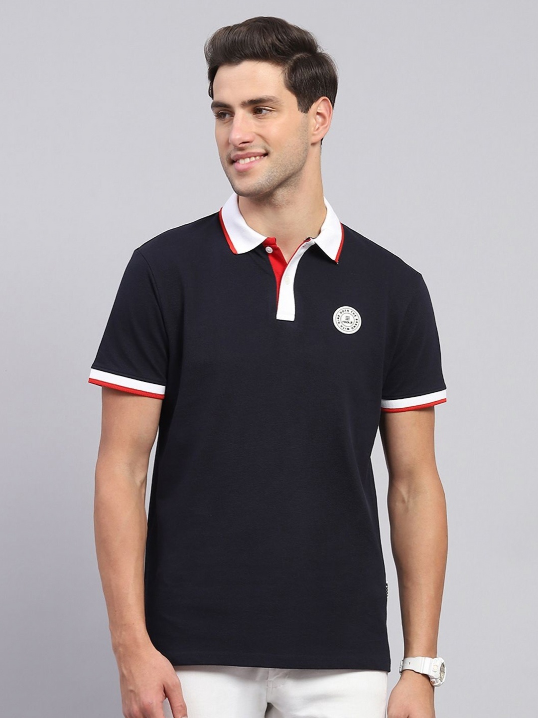 

rock.it Men Solid Polo Collar Pure Cotton T-shirt, Navy blue