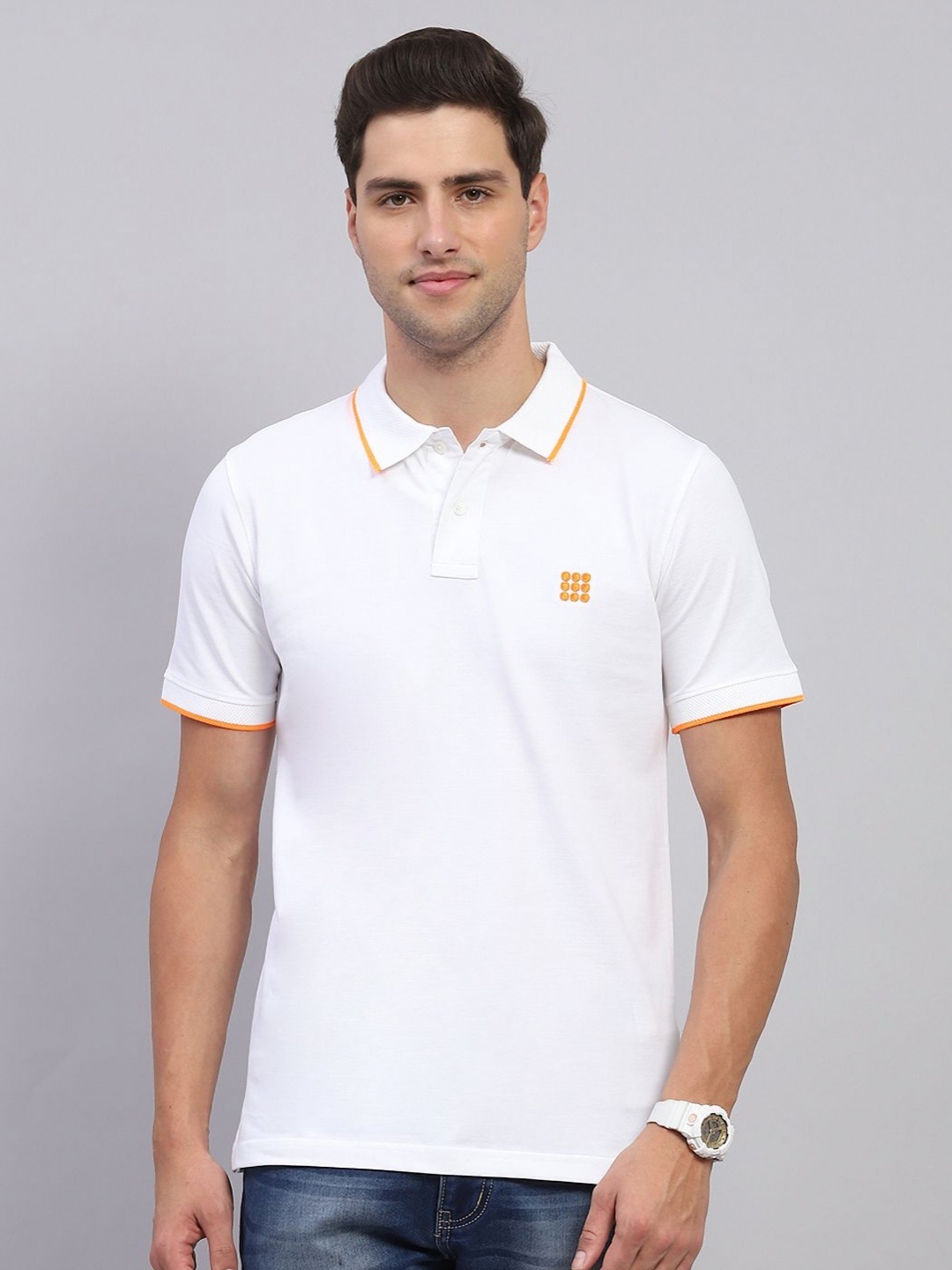 

rock.it Men Solid Polo Collar Cotton T-shirt, White