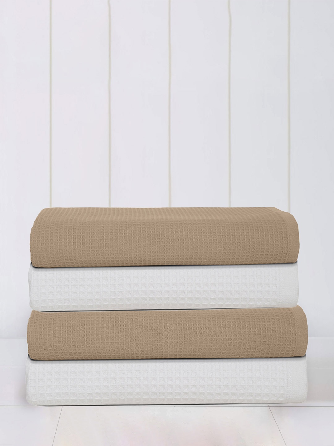 

Mulberry Living 4Pcs White & Beige Solid Waffle Comfort Hand Towels