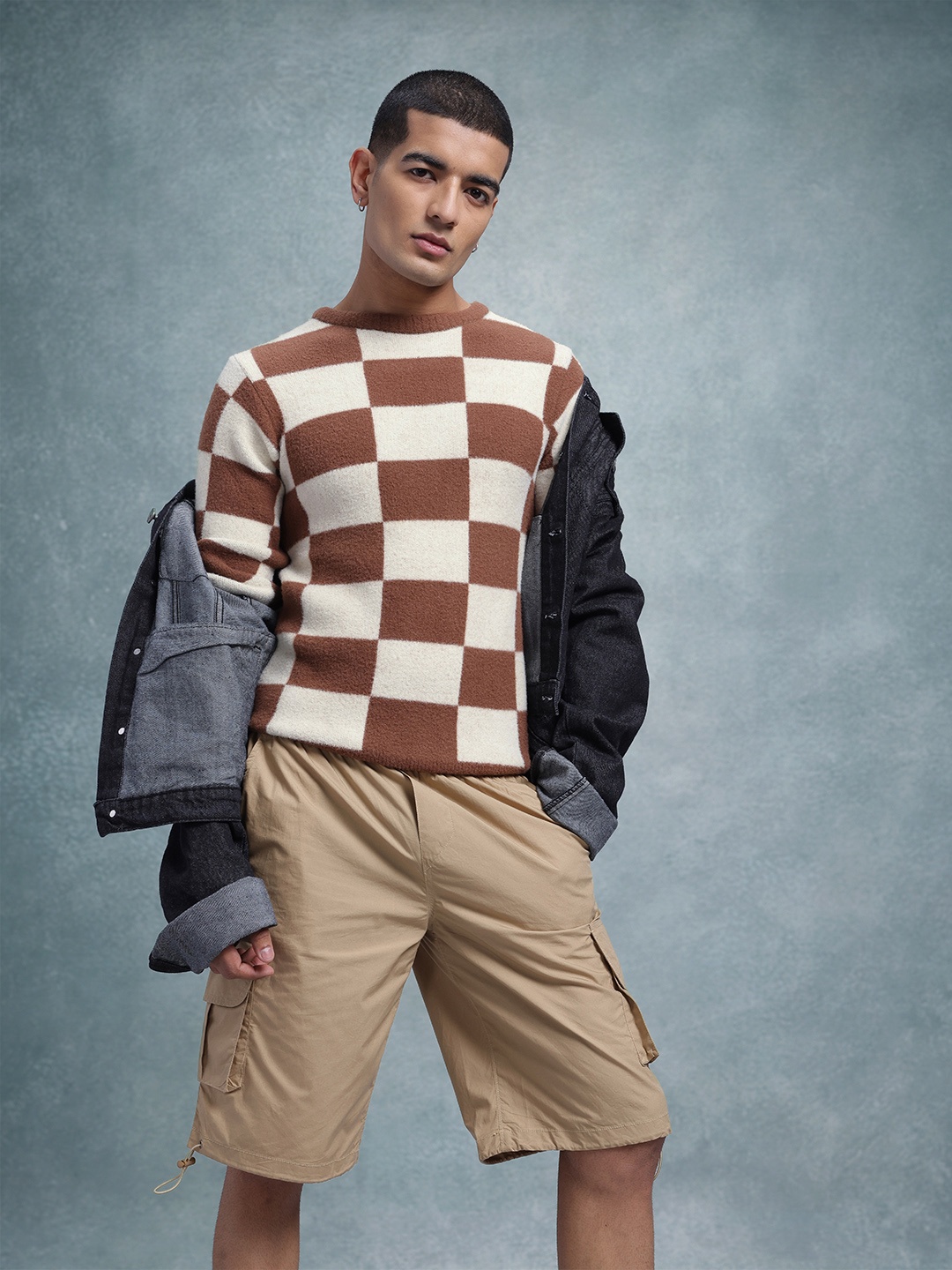 

The Roadster Lifestyle Co. Men Checked Woollen Pullover, Brown