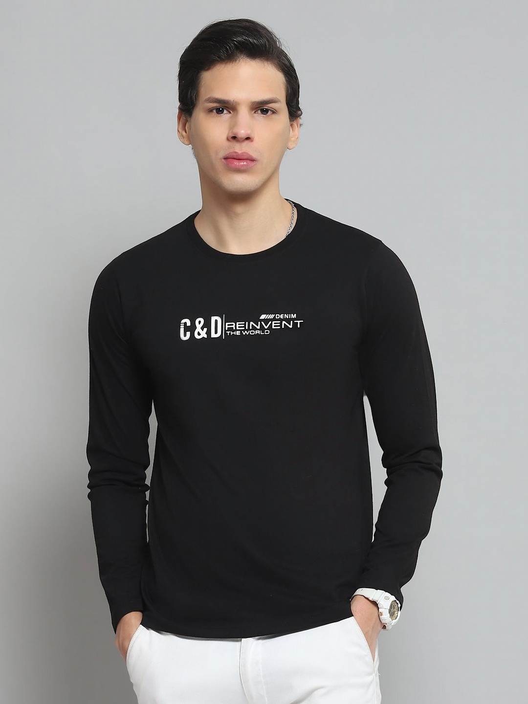 

Cloak & Decker Men Typography Printed Round Neck Cotton T-shirt, Black