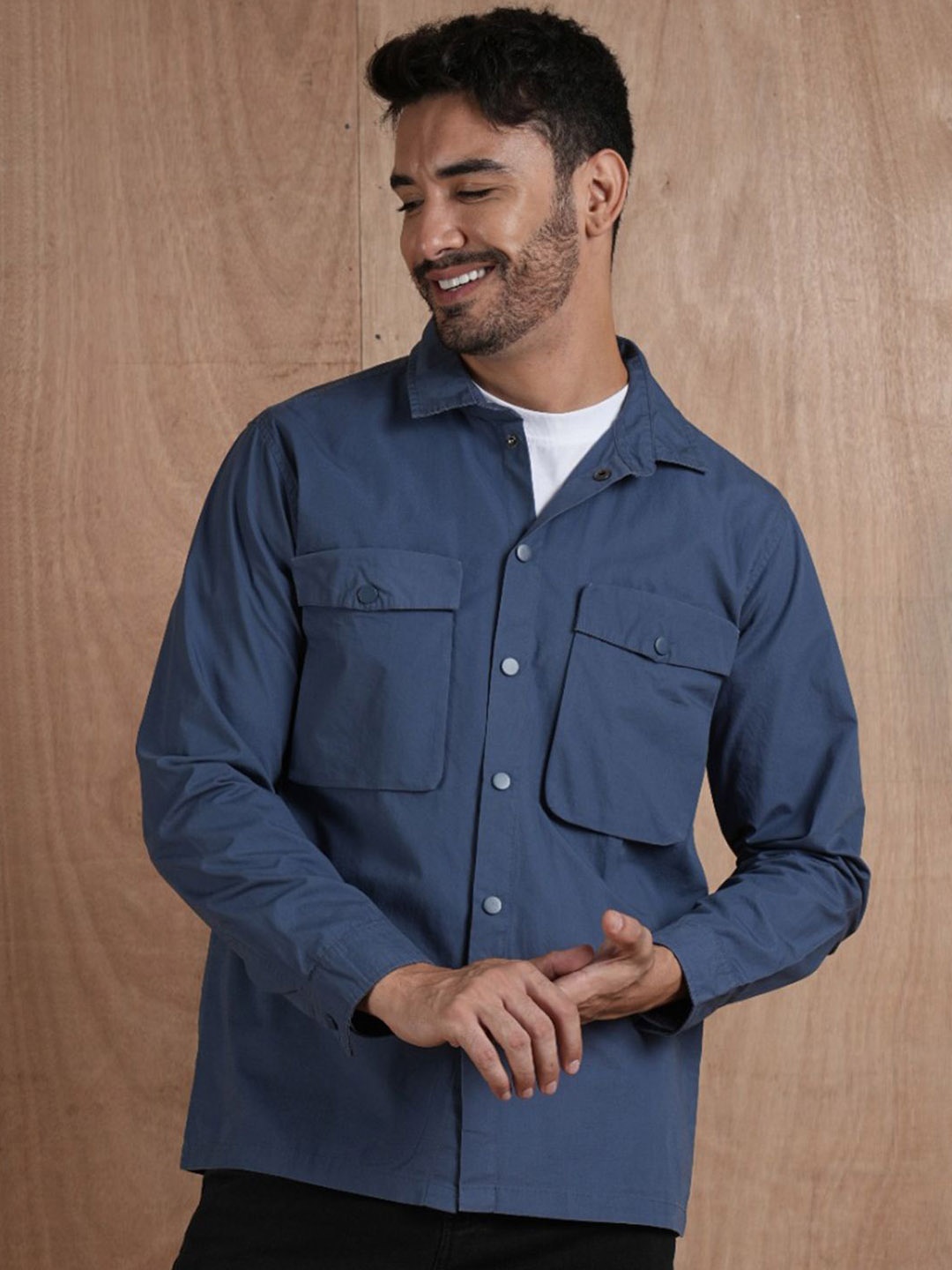 

PRONK Men Solid Shacket, Blue