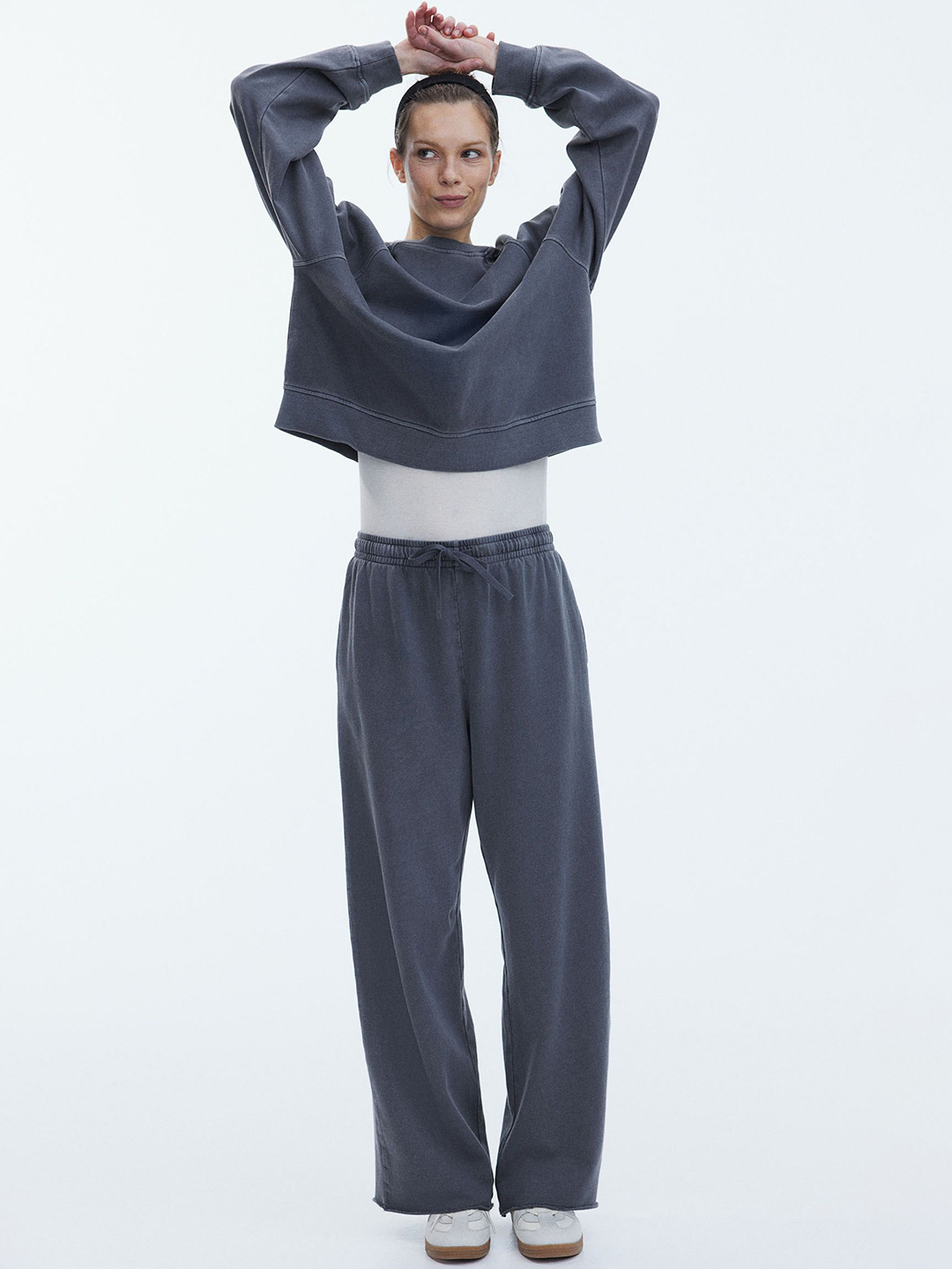 

H&M Washed Cotton Sweatpants, Grey