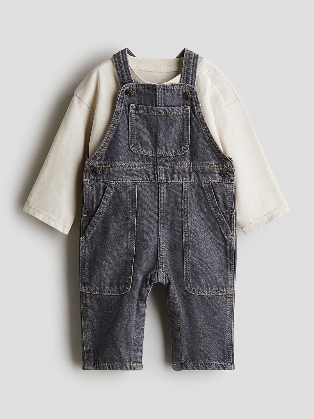

H&M 2-Piece Dungaree & Top Set, Grey