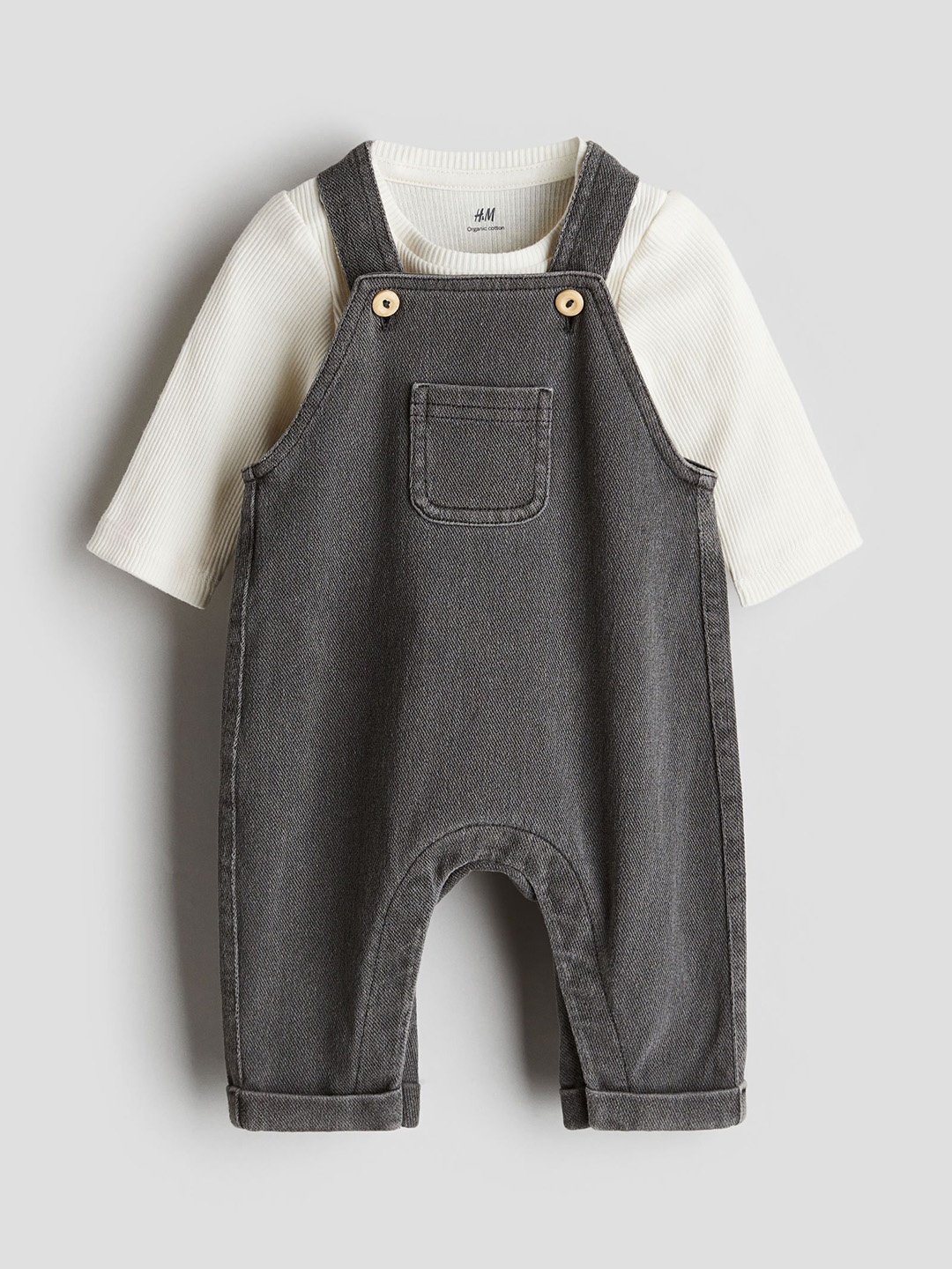 

H&M 2-Piece Dungarees And Bodysuit Set, Grey