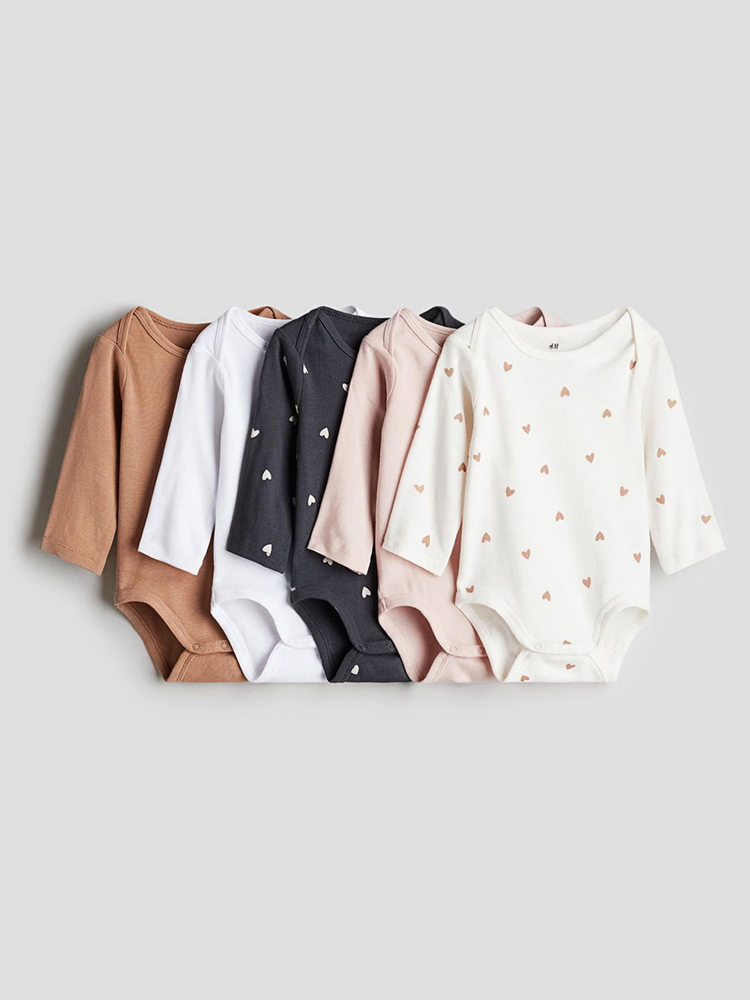 

H&M 5-Pack Long-Sleeved Bodysuits, Beige