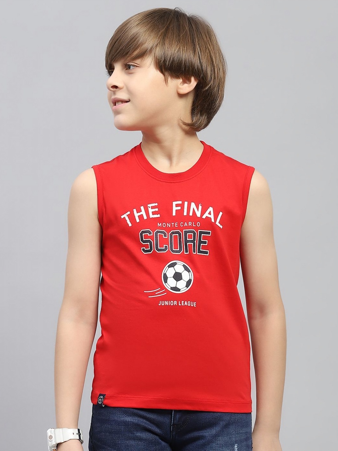 Monte Carlo Boys Typography Printed Round Neck Pure Cotton T-shirt, Red