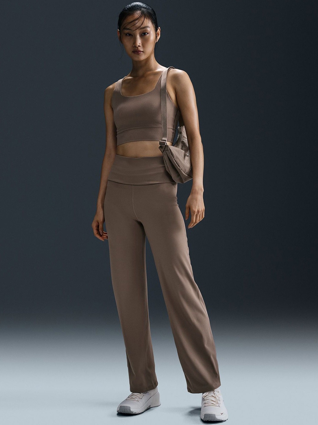 

Nike One Women's Dri-FIT High-Waisted Fold-Over Trousers, Brown