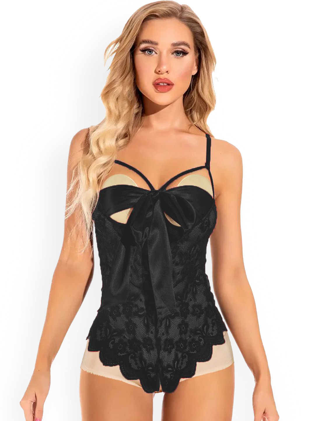 

Krelin Women Shoulder Straps Net Baby Doll, Black