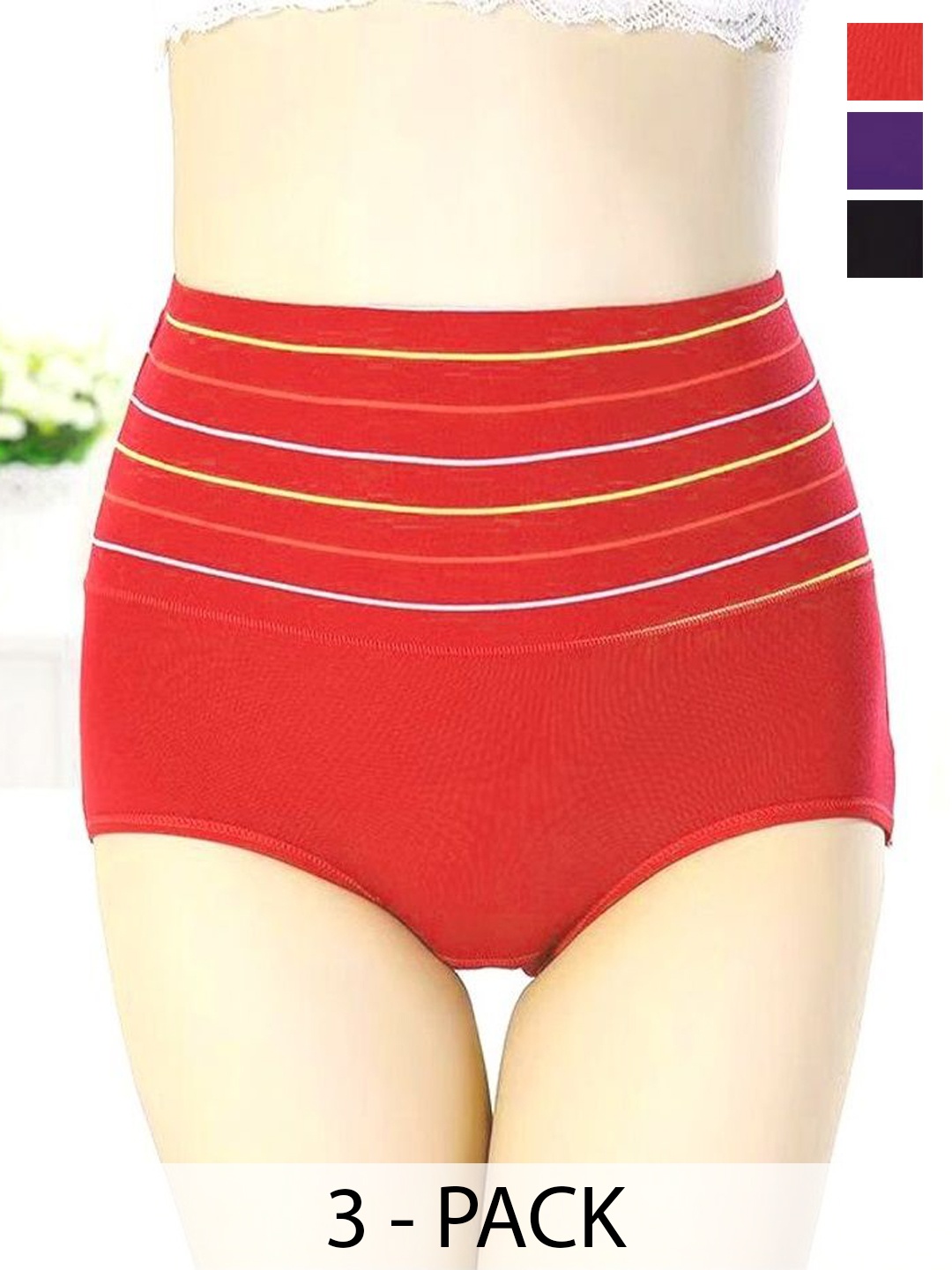 

SHREE GANESH FASHION Women Pack Of 3 High Rise Cotton Hipster Briefs, Red