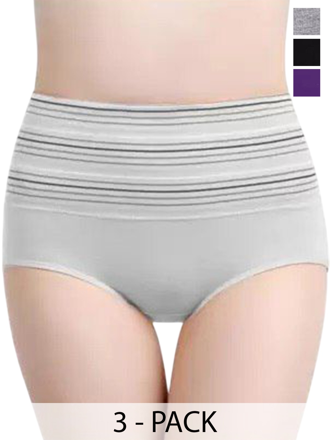

SHREE GANESH FASHION Women Pack Of 3 Striped Cotton High-Rise Hipster Briefs, Black