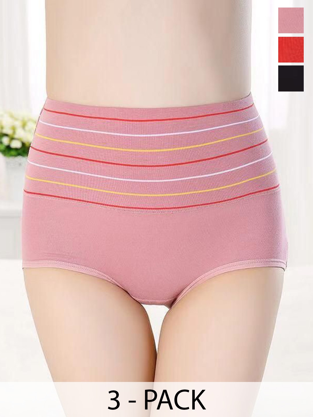 

SHREE GANESH FASHION Pack Of 3 Striped Cotton High-Rise Hipster Briefs 2076 PO3 BLR-M, Black