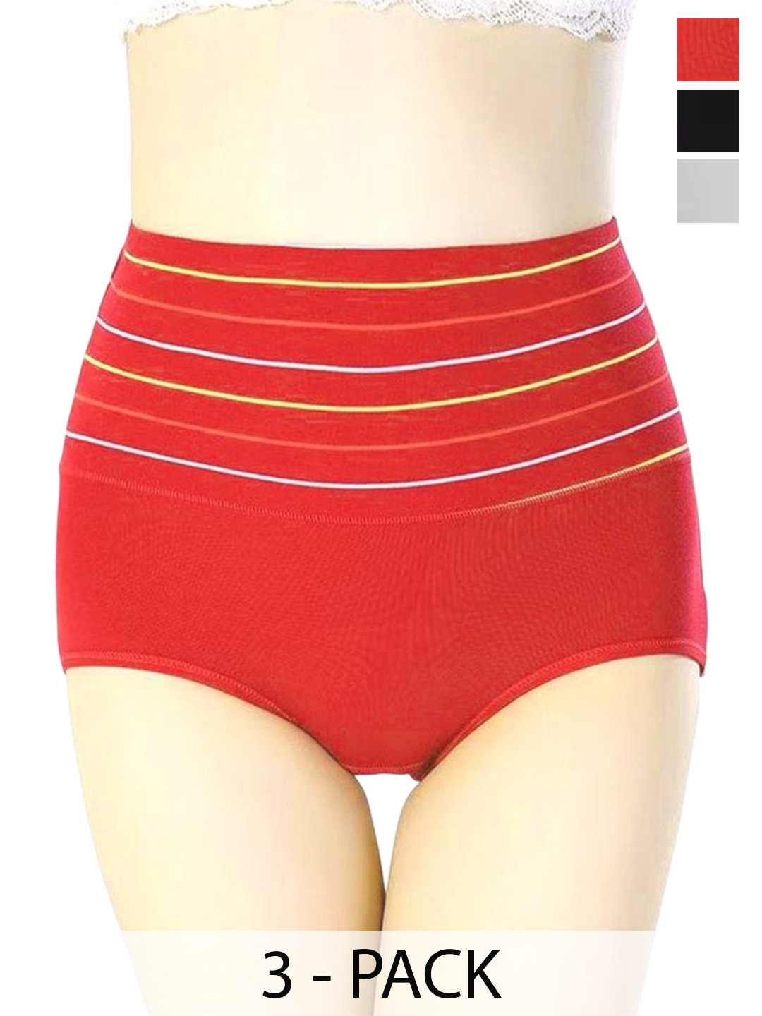 

SHREE GANESH FASHION Women Pack Of 3 Striped Cotton Boy Shorts, Red