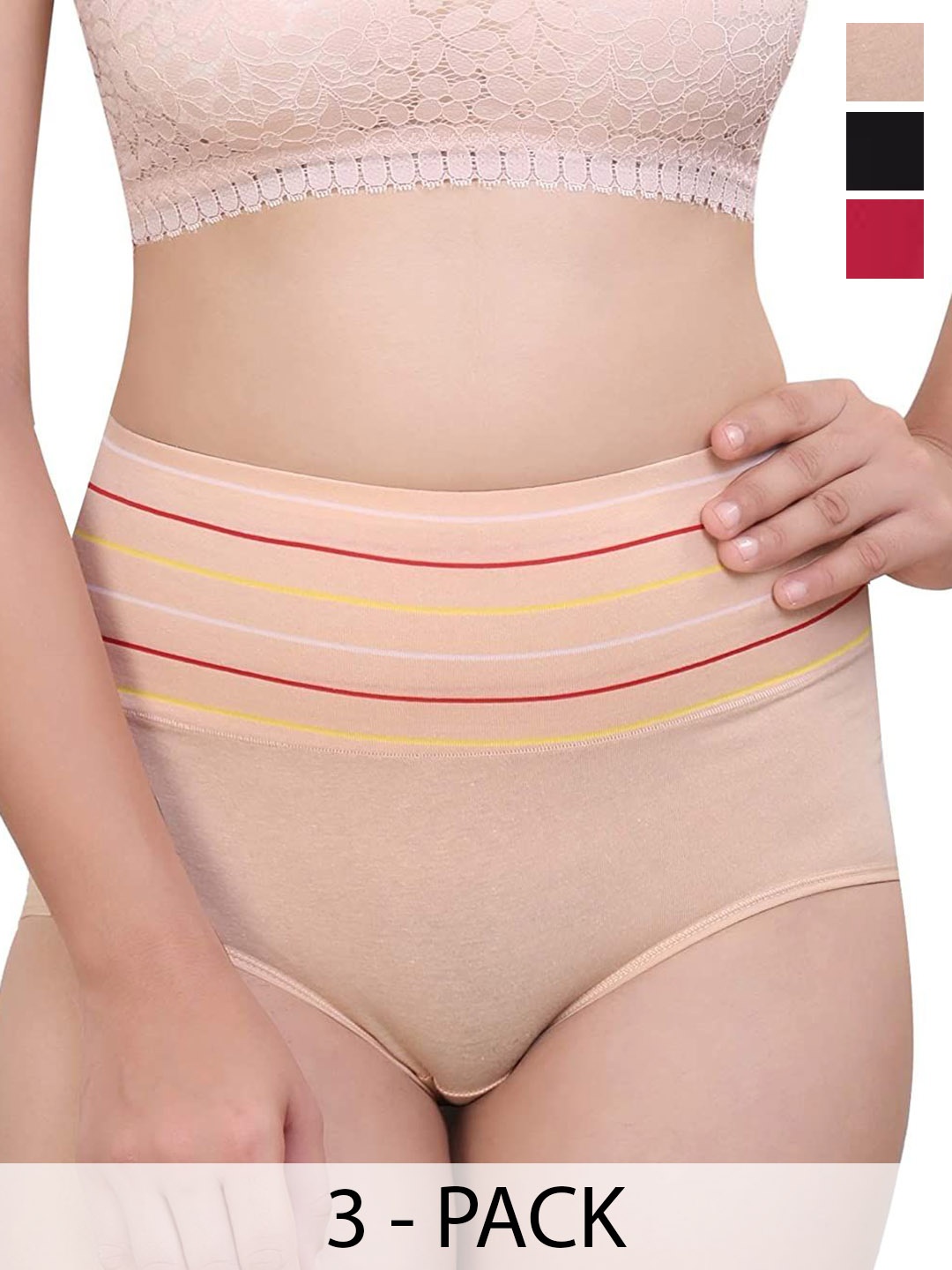 

SHREE GANESH FASHION Women Pack Of 3 Cotton Anti Microbial High Rise Hipster, Red