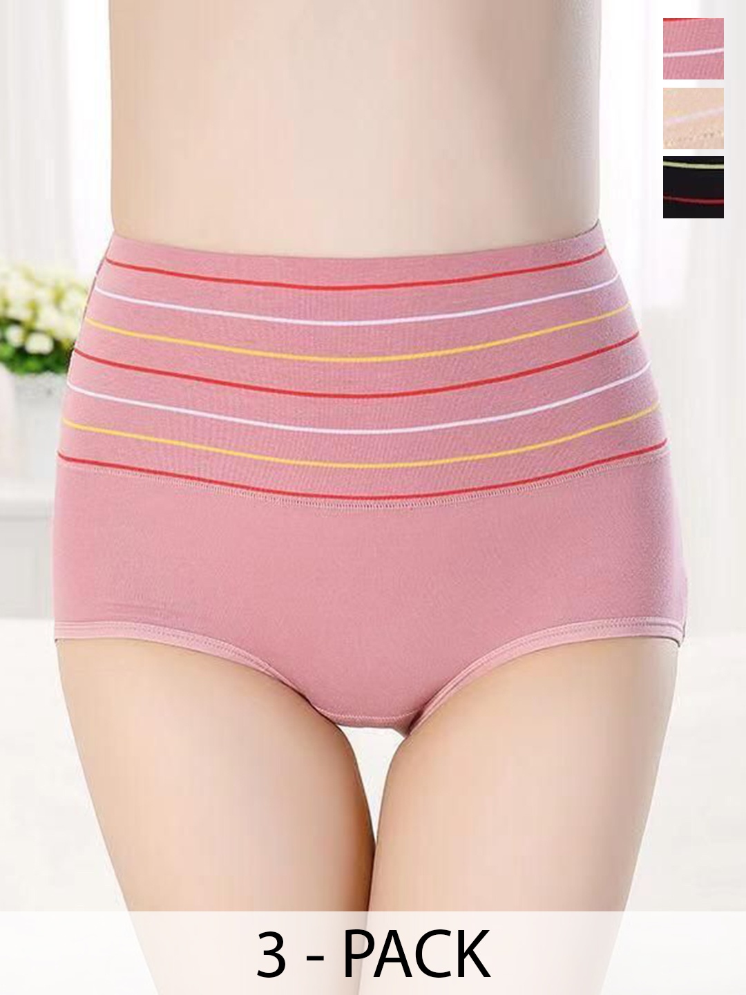 

SHREE GANESH FASHION 3-Pcs Striped Cotton Hipster Briefs 2076 PO3 BCL-M, Black